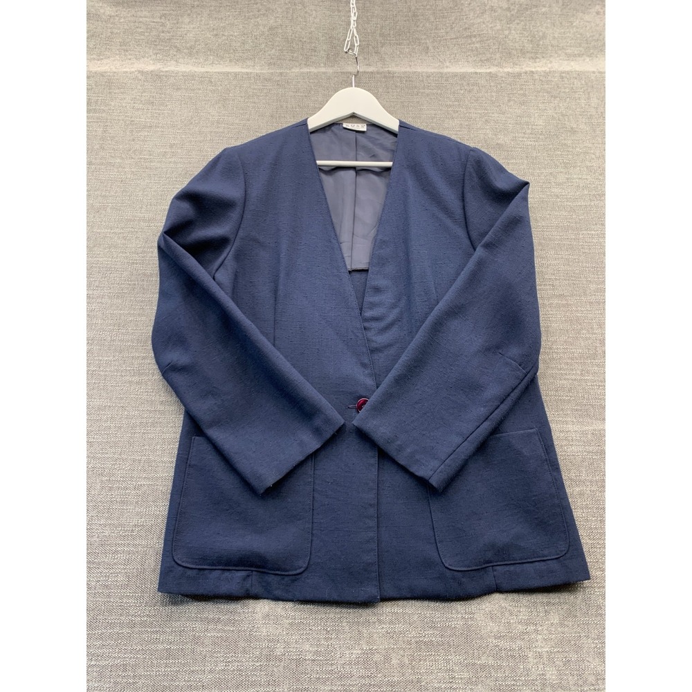 Vintage Russ Blazer Jacket Womens 14 Navy Blue‎ Single Breasted Formal Business